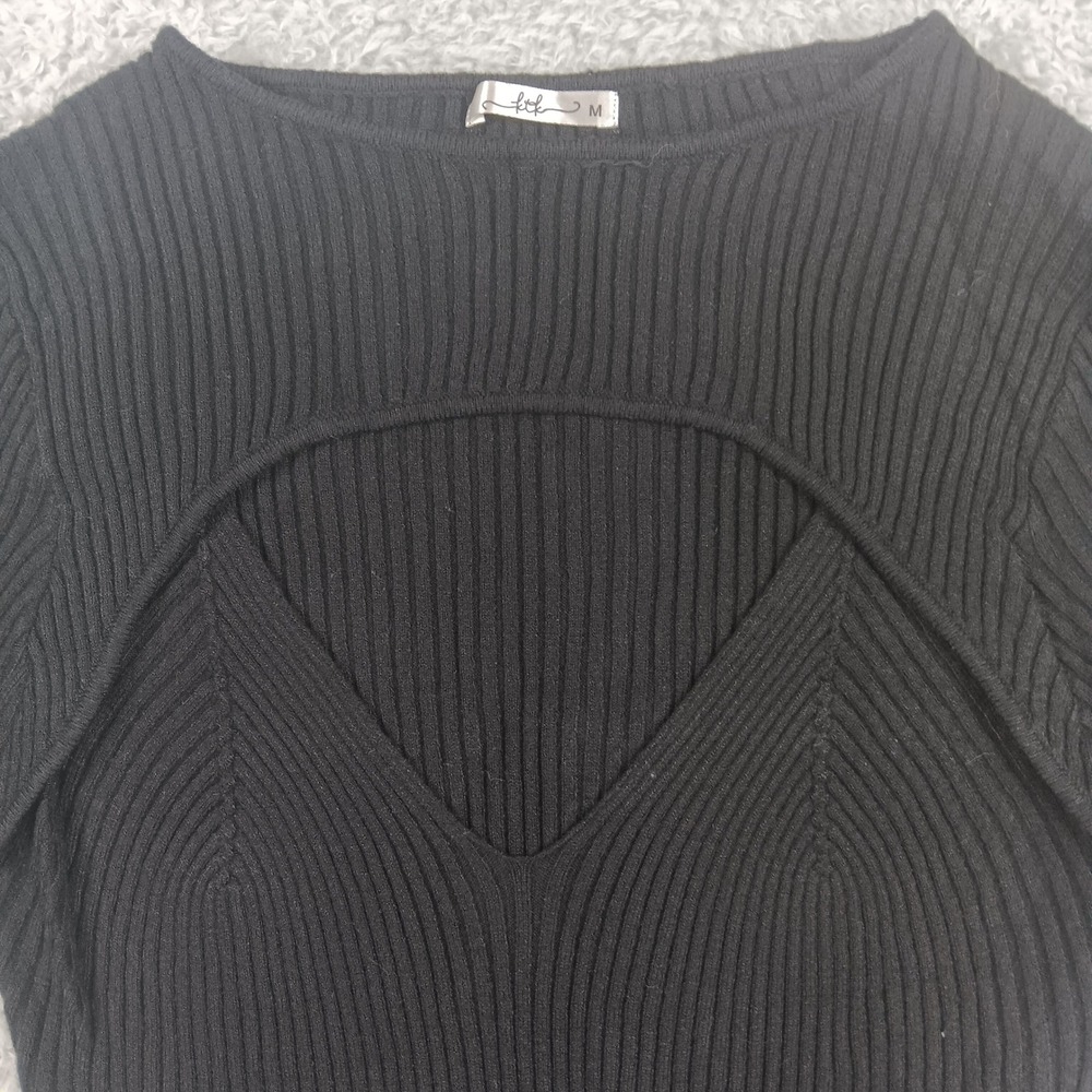 KTK Dress Womens M Black Ribbed Knit Cutout Long Sleeve Mini Bodycon BR8304 - Picture 5 of 8